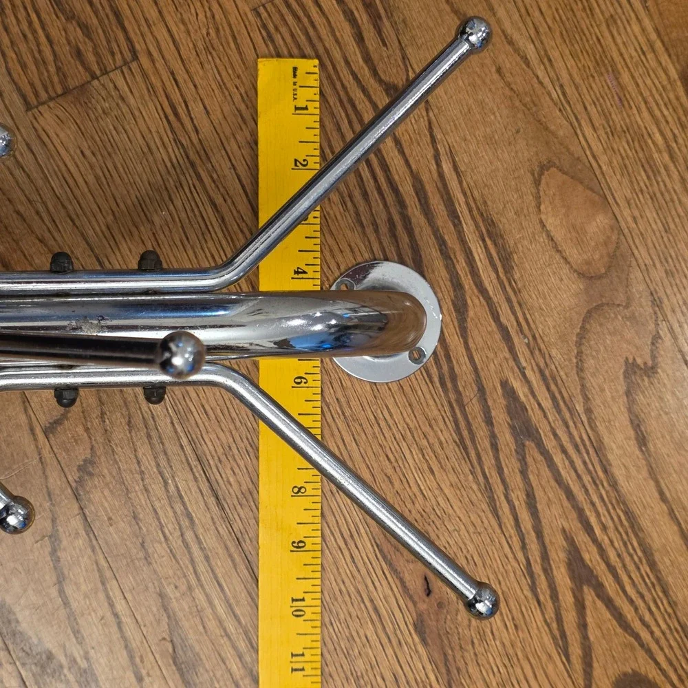 Vintage MCM Chrome‎ Wall Mounted Coat Rack Atomic 6 Hook Space Age Industrial